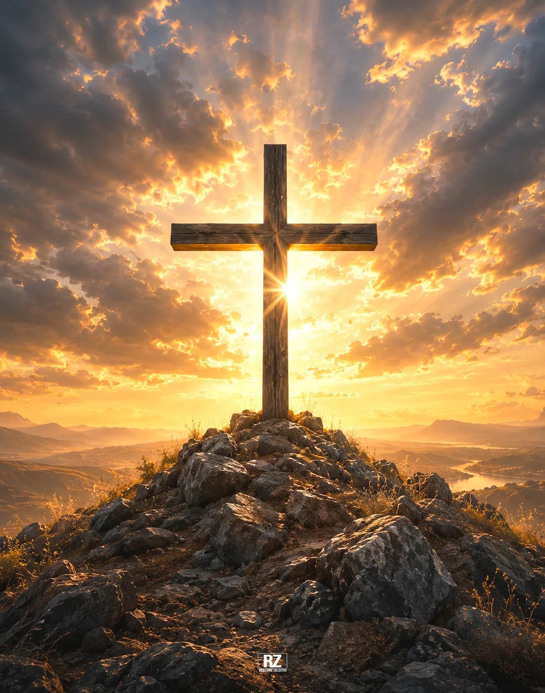 The Cross at Dawn — artwork by Red Zone Collective